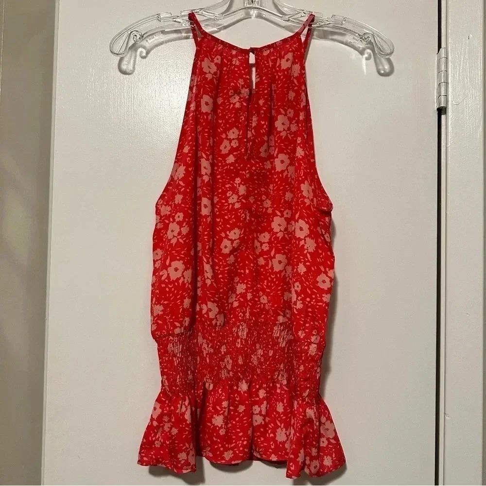 Lush red floral tank top cinch waist size L - Picture 4 of 7